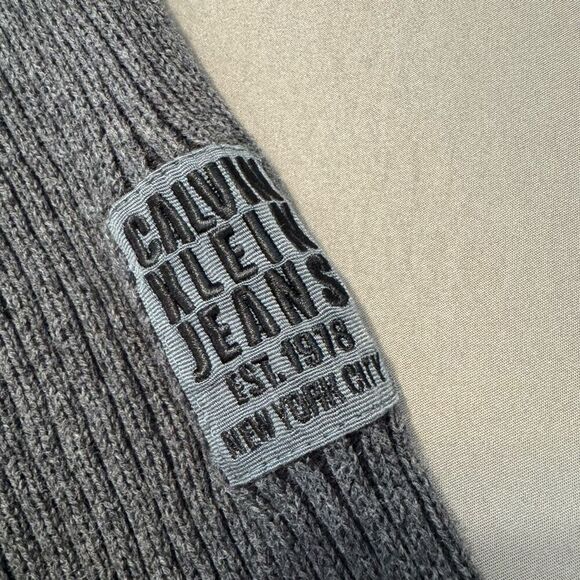 Calvin Klein Men’s Grey Zip Up Knit Sweater Size Small High Neck Cotton Blend - Picture 3 of 9